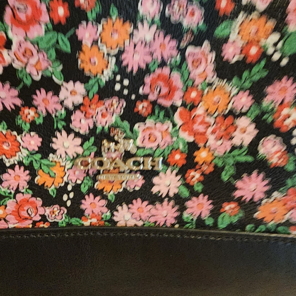 Coach Black Floral Dome Satchel with Pink Orange & Green Accents - Picture 11 of 15
